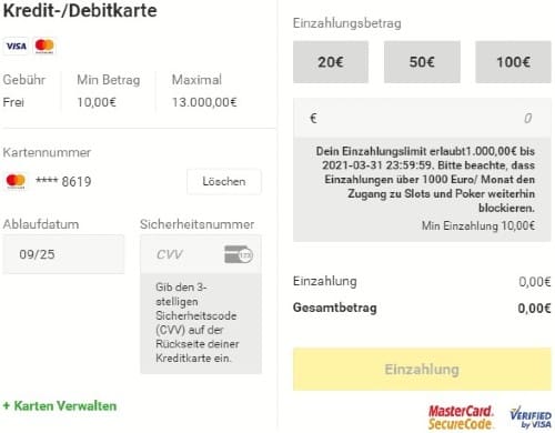 Online Casino Kreditkarte Einzahlung