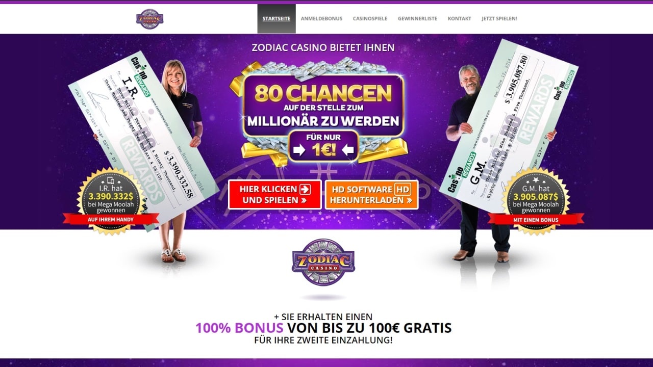 Zodiac Casino 1 Euro Bonus