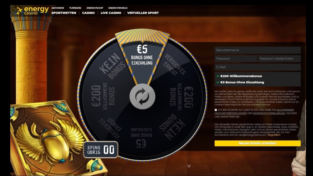 Energy Casino Bonus mit Promo Code