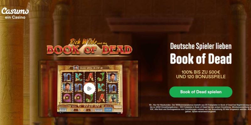 20 Casumo Freispiele ohne Einzahlung auf Book of Dead 