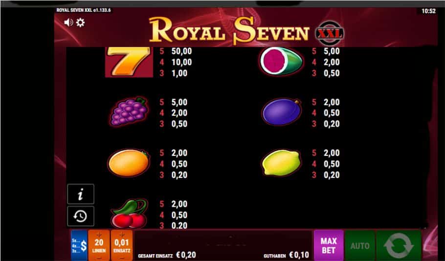 Royal Seven XXL Slot Symbole