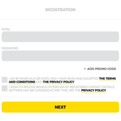 Energy Casino Registration Screenshot