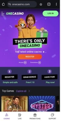 Onecasino Homepage Mobile Web Browser