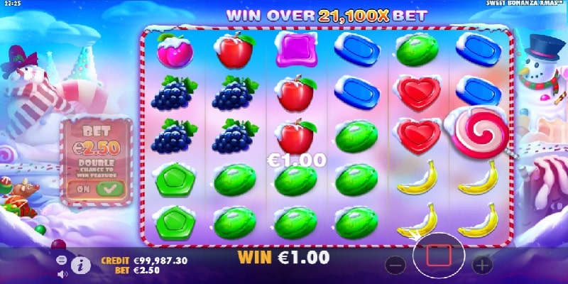 Slot Specs: Sweet Bonanza Xmas is a video slot title from Pragmatic Play. It has a theoretical RTP range of between 96.48-96.51%, a 6x5 reel set, symbols pay from anywhere, has a max win of over 21,100x, medium-high volatility gameplay, and a min-max staking range of between 0.20-125.00 per spin. Highlights Include: Anywhere pays, Cascades, Scatter, Free Spins, Multiplier, and Additional Spins.