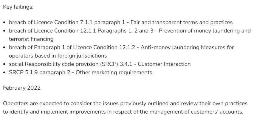 Key Findings of the UKGC
