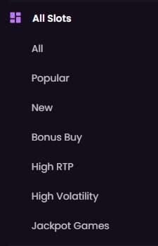 Screenshot of the iWild Casino All Slots Lobby with categories for filtering games