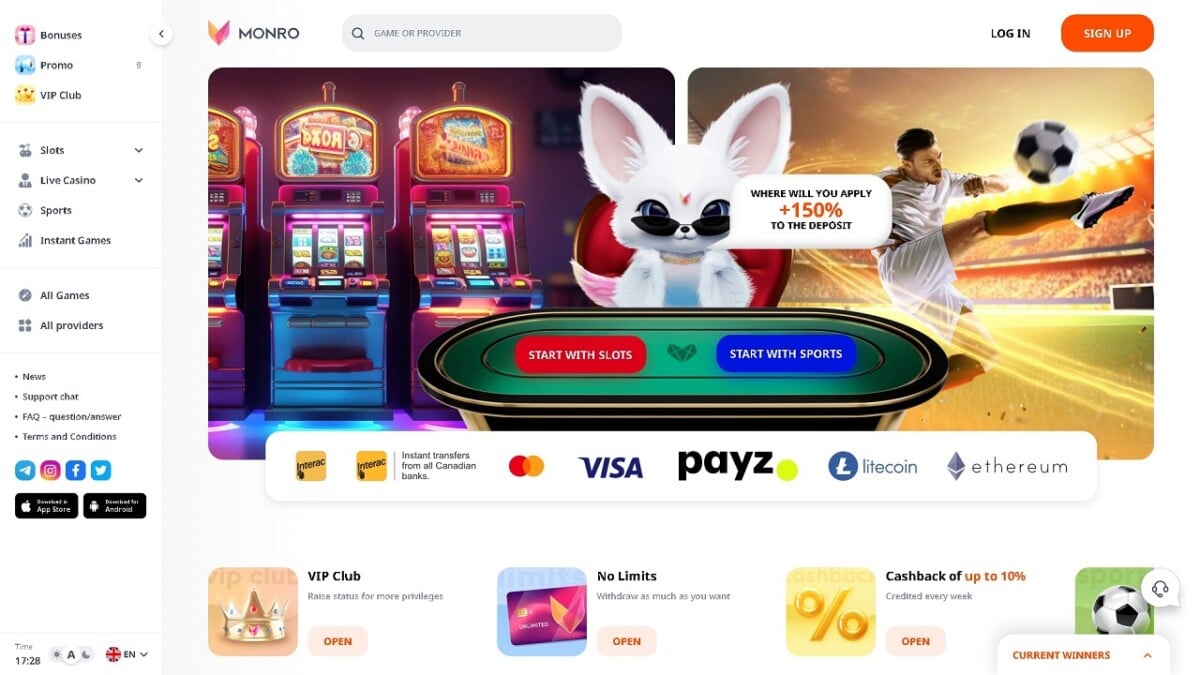 monro casino free spins