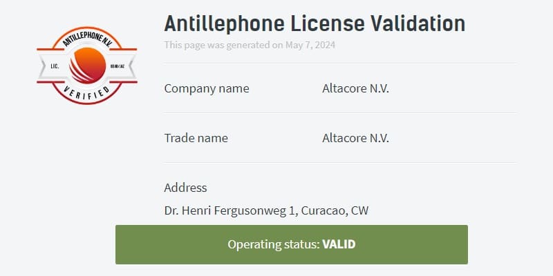 Altacore N.V. Antillephone License Validation