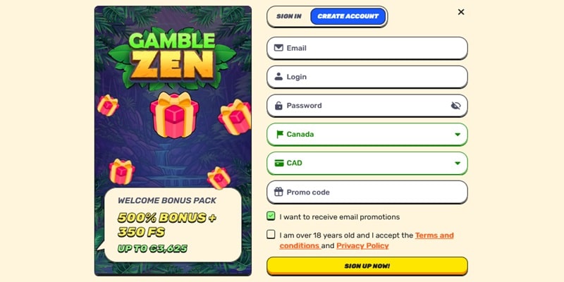 Gamblezen Sign Up Screenshot