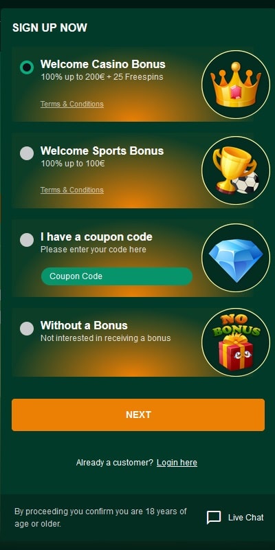 Step 1 - Choosing Your Bonus