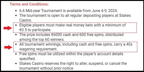 Tournament T&Cs Screenshot