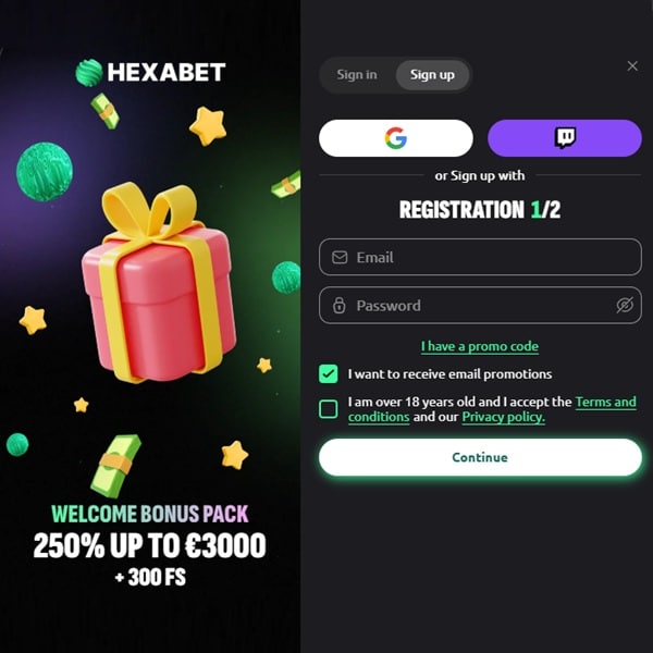 Hexabet Sign Up Page