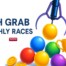 Cash Grab Monthly Races featured image with claw machine, colorful balls, coins and trophy, representing casino leaderboard promotion.