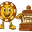 Casino Plus Bonus mascot playing slot machine illustration
