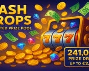 Featured image for the Kash Drops promotion showing prize drops on online slot reels with cash and coins falling.
