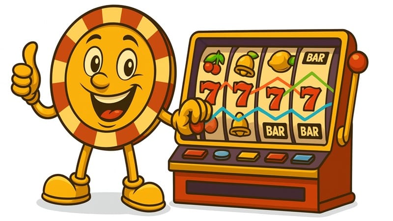 Casinoplusbonus mascot playing a modern slot machine with colorful paylines across the reels