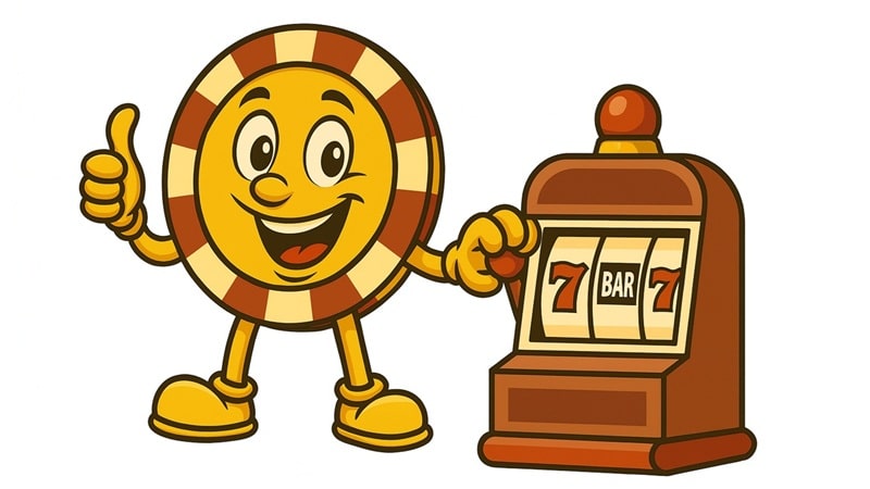 Casinoplusbonus mascot with slot machine for slot guide