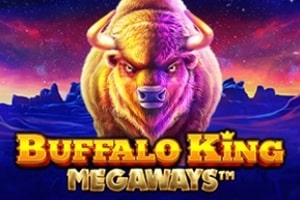Buffalo King Megaways demo slot logo with buffalo and sunset theme