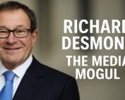 Richard Desmond portrait wearing a navy suit and blue tie for a media mogul news article