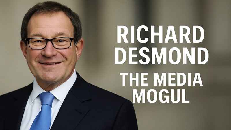 Profile photo of Richard Desmond, British publisher and entrepreneur Close-up of British businessman Richard Desmond smiling in a professional setting