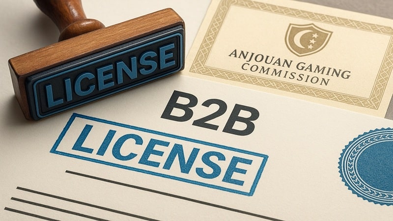 Anjouan Gaming Commission B2B License Certificate | Software Provider Compliance B2B gaming license certificate from Anjouan Gaming Commission with official documentation and regulatory stamp