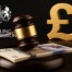 Judge’s gavel and British pound notes symbolizing UK Gambling Commission fines and enforcement in 2025.