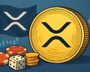 XRP cryptocurrency coin with casino chips and dice illustrating online gambling with Ripple digital currency