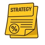 Yellow strategy document icon with percentage for prize drop promotions