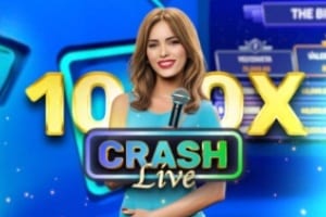 Crash Live casino game by ICONIC21 with live host and 10x multiplier display