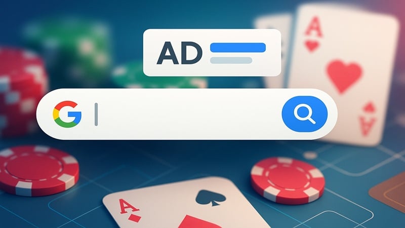 Google Ads and Online Gambling Advertising - Casino Marketing Concept Google Ads and Online Gambling Advertising - Casino Marketing Concept