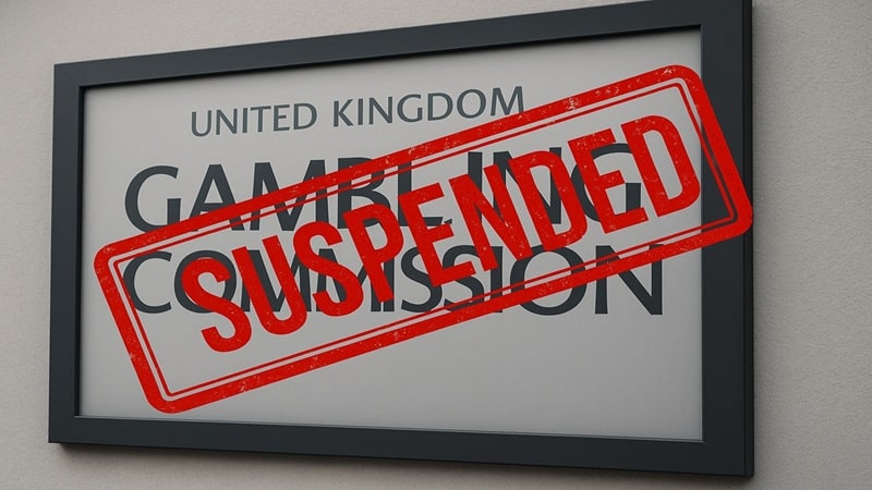 United Kingdom Gambling Commission certificate with red suspended stamp overlay