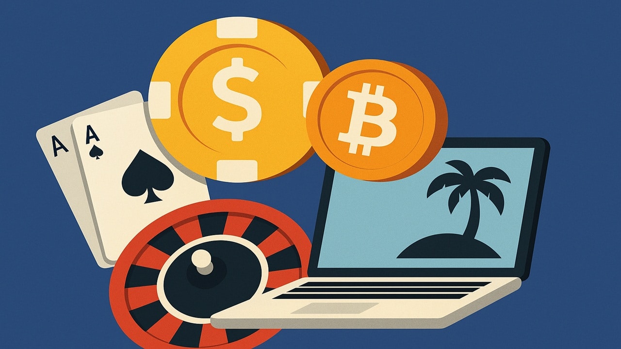 Illustration showing offshore gambling and cryptocurrency growth