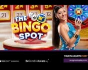 The Bingo Spot live casino game show by Pragmatic Play featuring bingo balls, live host, and colorful game board with 20,000x multiplier potential
