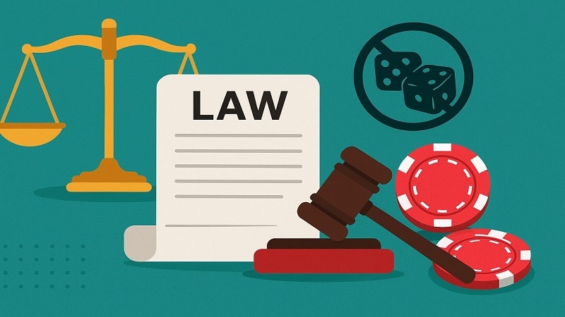 Legal and gambling-themed illustration highlighting Odisha’s updated gambling laws and new fine-based penalties.