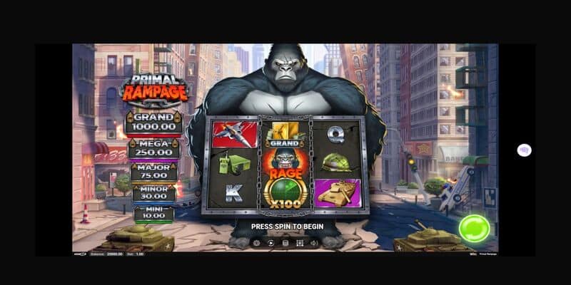 Play'n GO Slot Primal Rampage &uuml;berrascht mit Affen-Chaos und drei Walzen-Layout.