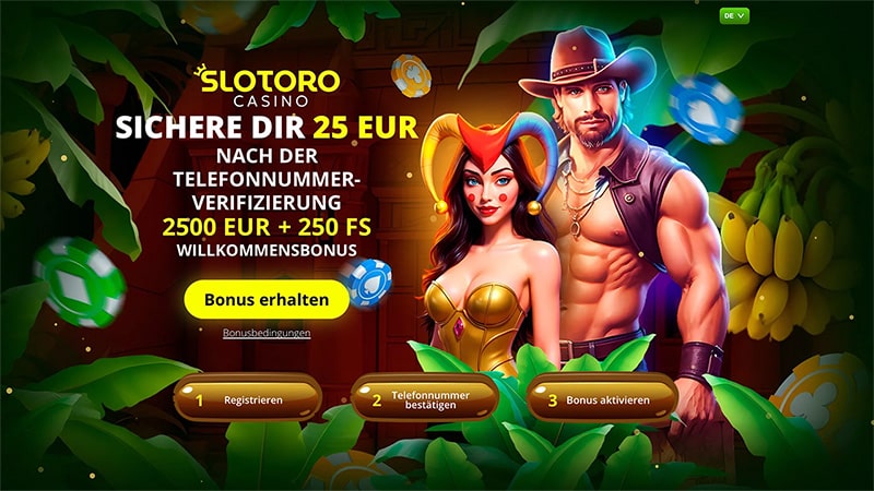 Bild: Seite mit Bonus vom Slotoro Casino