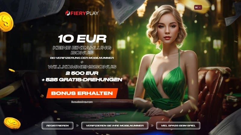 Landingpage des Fiery Play Casino Bonus