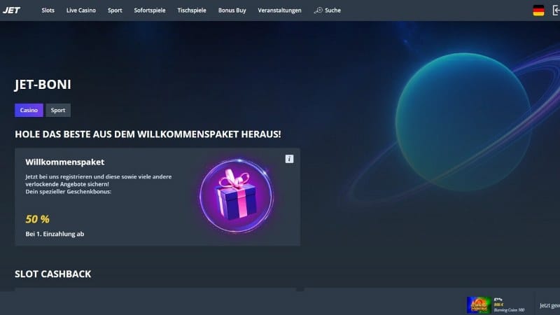 Bild Jet Casino mit Willkommenbonus