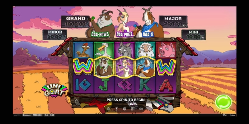 Spieldesign von Play&rsquo;n GO Unigoat ist bunt und farbenfroh.