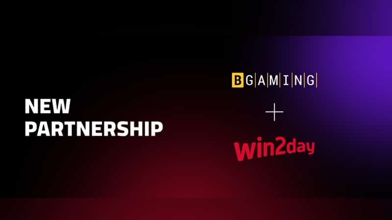 Bekanntgabe der Partnerschaft zwischen BGaming und win2day mit beiden Logos.