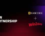 Bekanntgabe der Partnerschaft zwischen BGaming und win2day mit beiden Logos.
