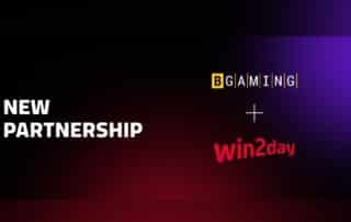 Bekanntgabe der Partnerschaft zwischen BGaming und win2day mit beiden Logos.
