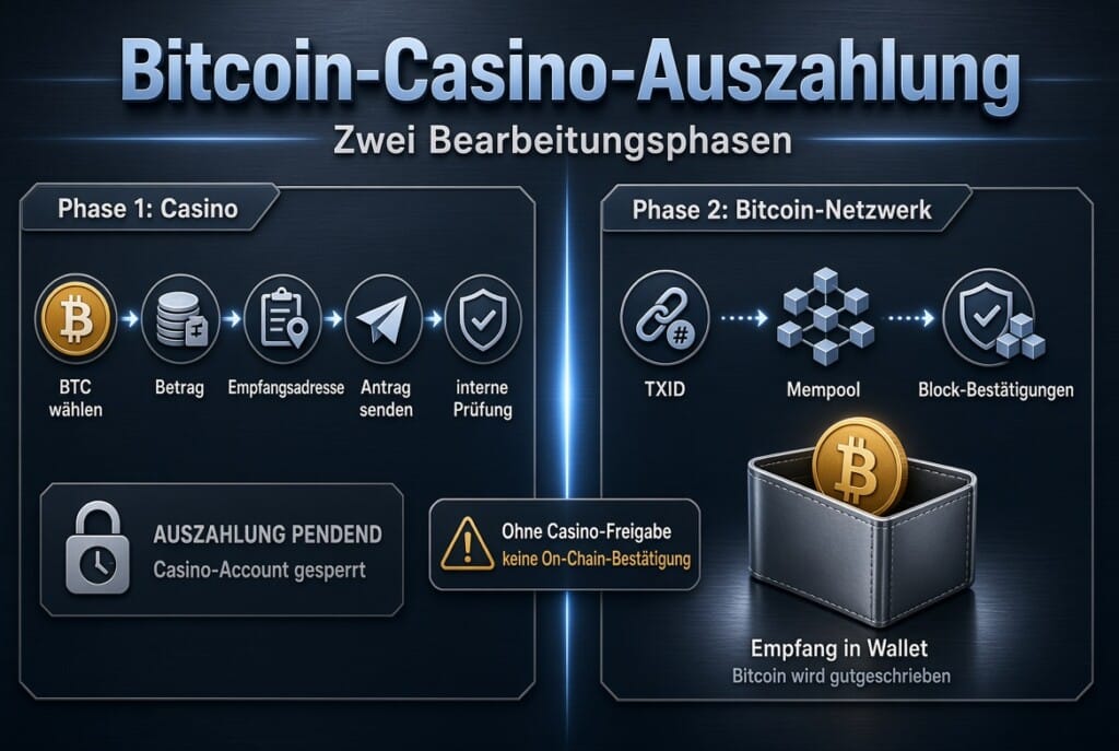 Infografik: wie funktioniert eine Bitcoin Auszahlung im online Casino