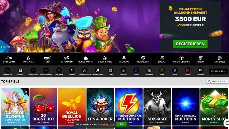 Homepage vom Playamo Casino