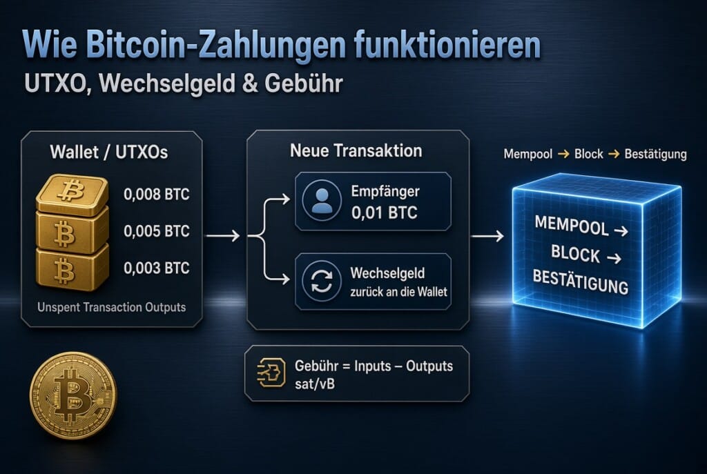 Infobild: Wie Bitcoin-Zahlungen funktionieren