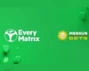 Logo von Merkur Bets und EveryMatrix auf grünem Hintergrund.
