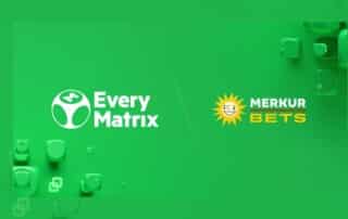 Logo von Merkur Bets und EveryMatrix auf grünem Hintergrund.