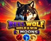 Logo des Reel Wolf 3 Moons Slot mit einem Wolf und den drei Monden.