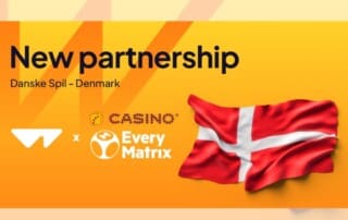 Ankündigung der neuen Partnerschaft zwischen Wazdan und Danske Spil, mit Logos und Dänemark-Flagge.